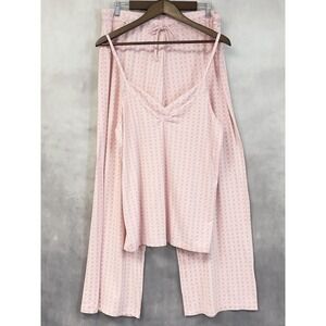 PajamaGram Pajama Set Women Large Pink Cami Wide Leg Soft Girl Pastel Comfy